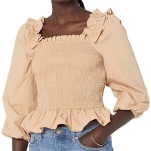 The Drop Marisol Ruffle Smocked Top Tan Size M